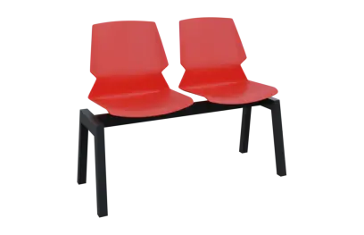 PRETTY 2, plastová lavice do čekárny, 2-sedák, červená, kostra černá